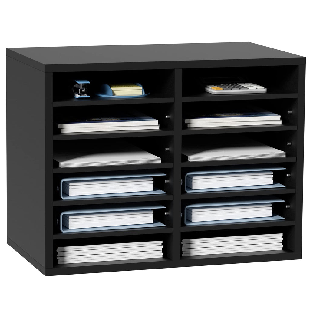 Vevor Wood Literature Organizer, 12 Compartments, File Sorter With Removable Shelves, Mailboxes Slot For Office Home Classroom M