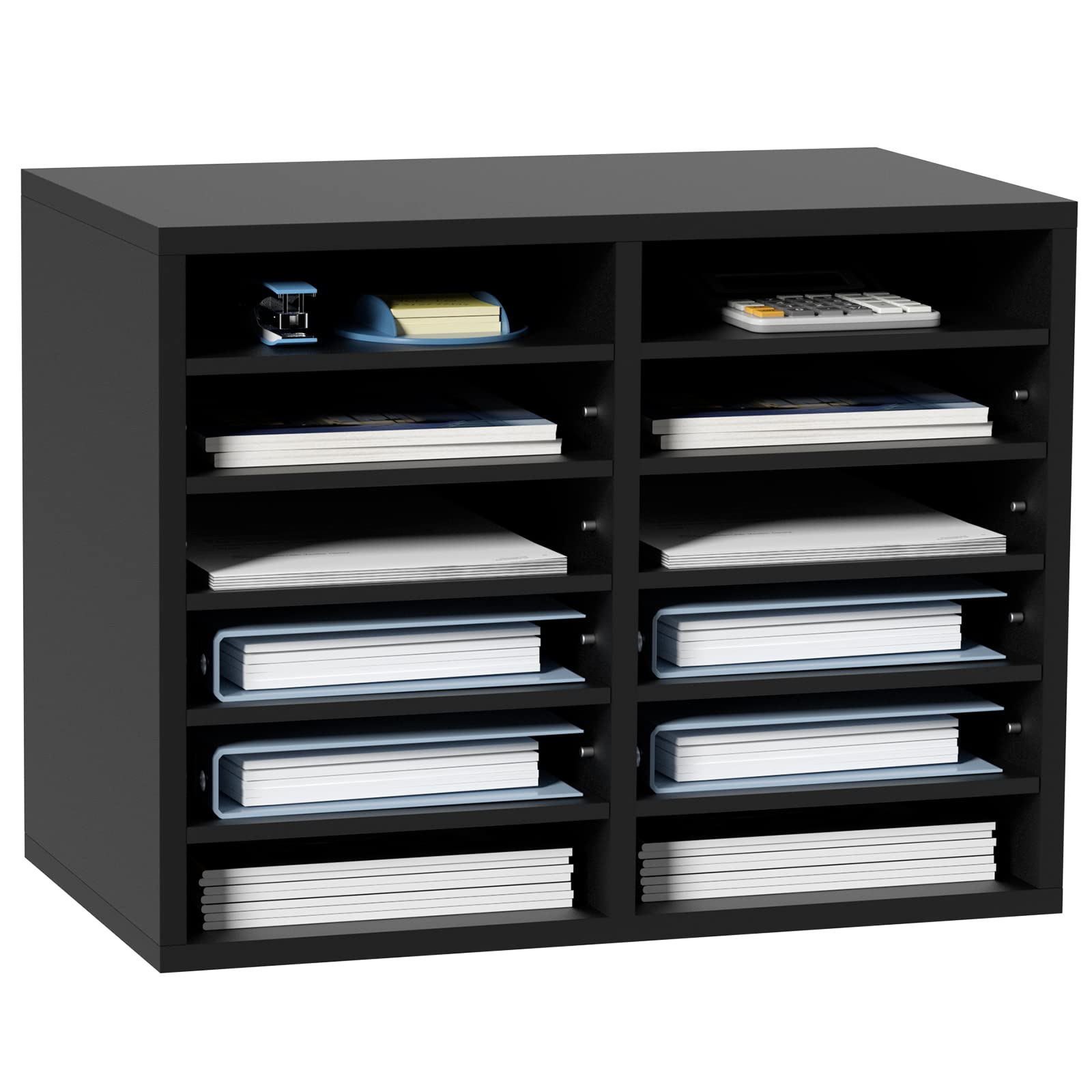 Vevor Wood Literature Organizer, 12 Compartments, File Sorter With Removable Shelves, Mailboxes Slot For Office Home Classroom M