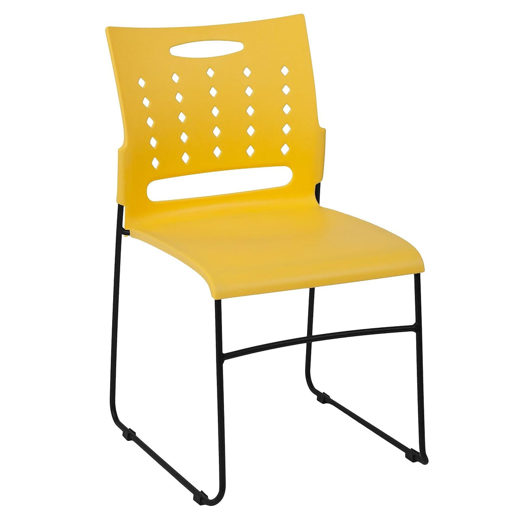 Flash Furniture Hercules Series 881 Lb. Capacity Yellow Sled Base Stack Chair With Air-Vent Back