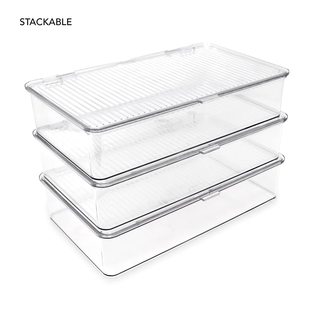 Isaac Jacobs Small Stackable Organizer Bin (10.75    X 6.5    X 2.4   ) W Hinged Lid Clear Storage Box Home Office School Fridge