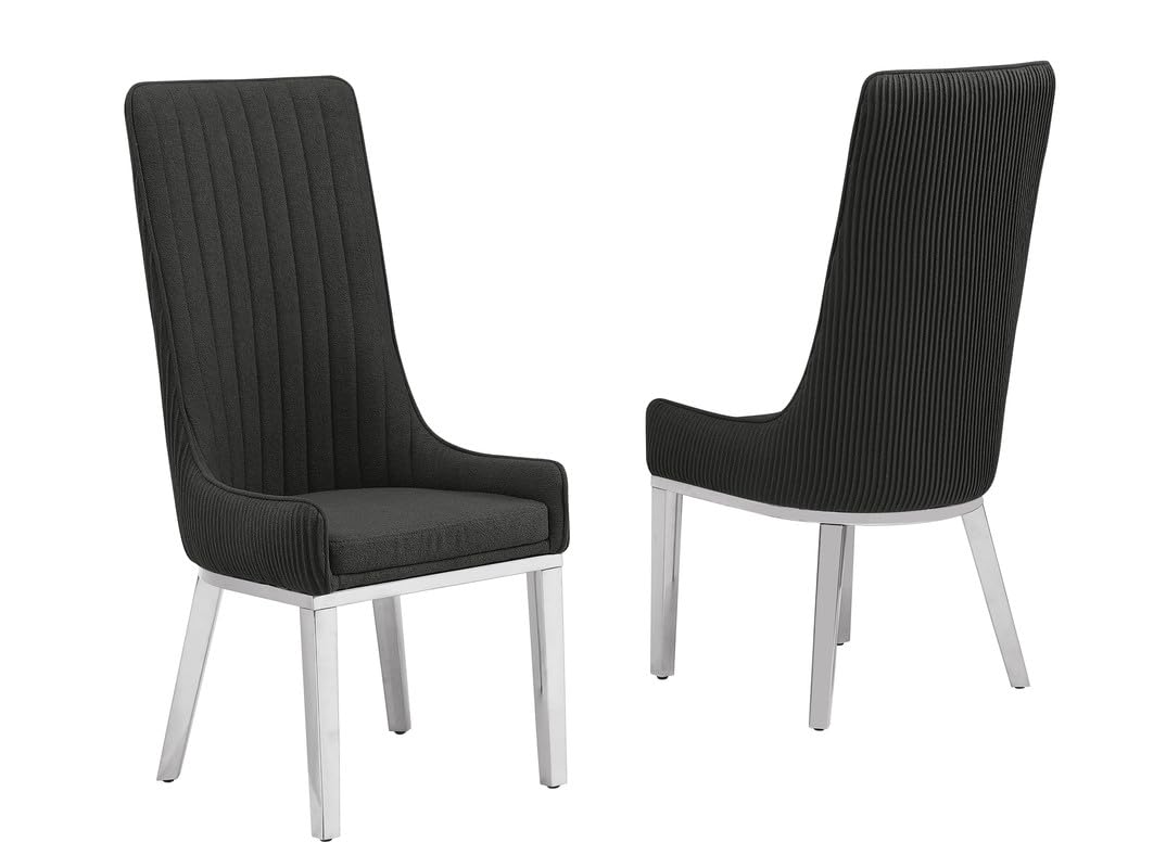 Best Quality Furniture Teddy Fabric, 19" Pleated High Back Chair, Black/Silver
