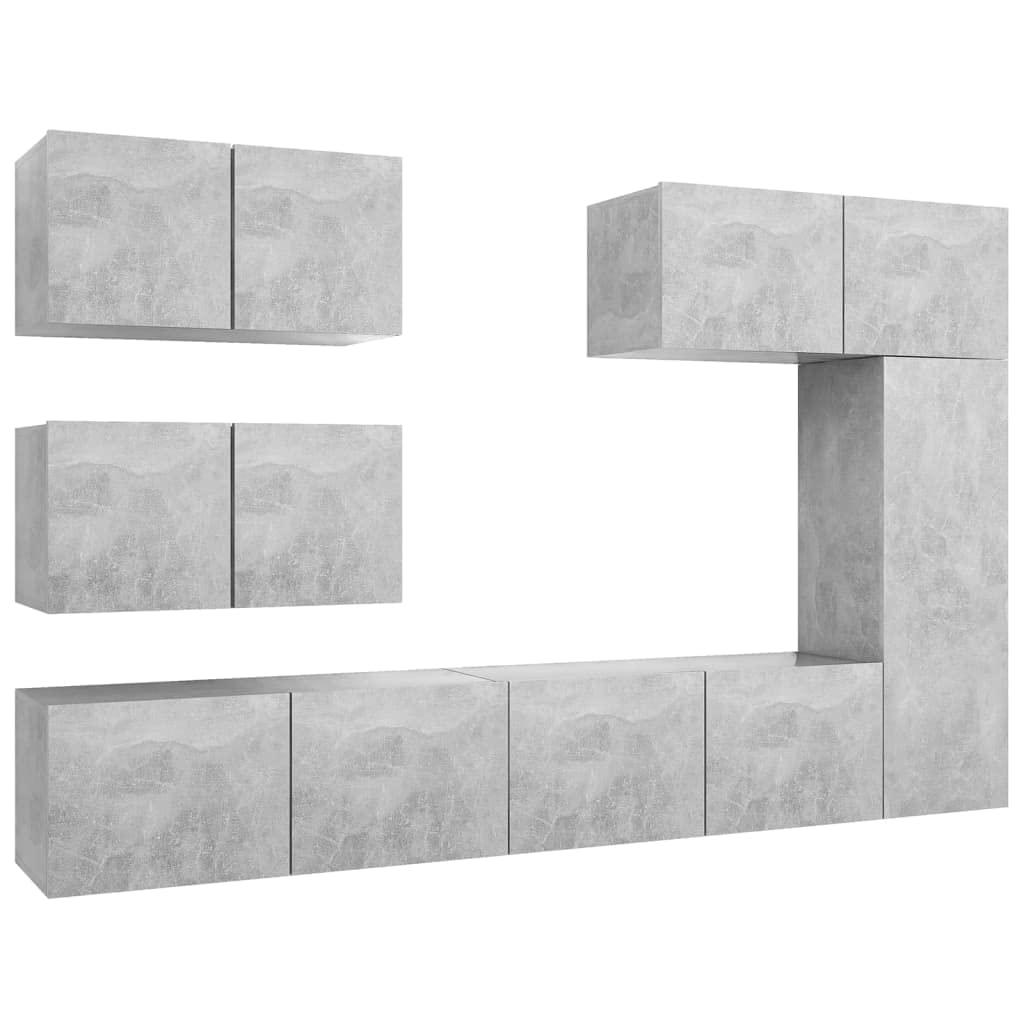 vidaXL TV Cabinet Set 6 Piece Home Living Room Furniture TV Stand HiFi Stereo Cabinet Media Unit Entertainment Center Concrete Gray Engineered Wood