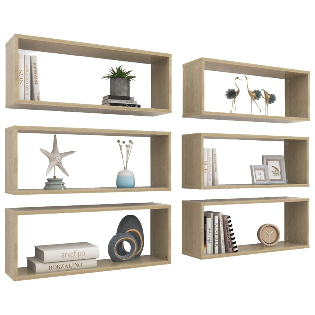 vidaXL Wall Cube Shelves 6 pcs Sonoma Oak 23.6&quot;x5.9&quot;x9.1&quot; Engineered Wood