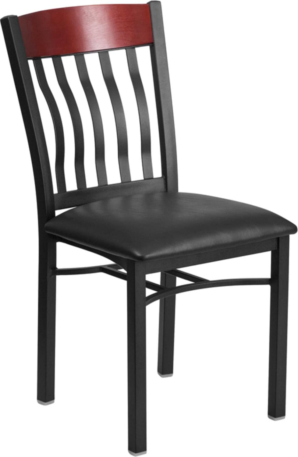 Flash Furniture Eclipse Series Vertical Back Black Metal And Mahogany Wood Restaurant Chair With Black Vinyl Seat