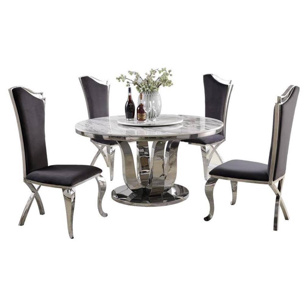 Best Quality Furniture 6Pc Dining Set (1 Table + 1 Lazy Susan + 4 Chairs), White, Dark Gray