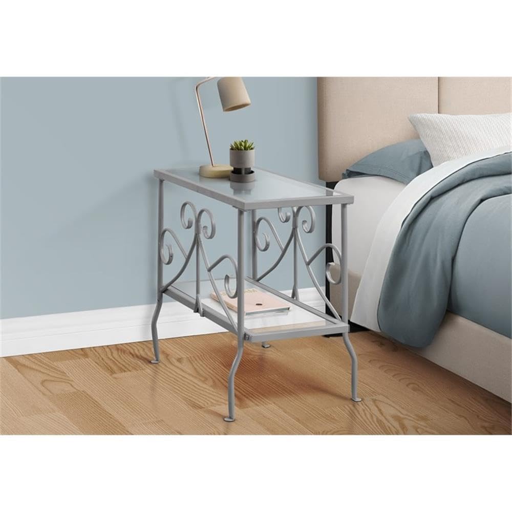 Monarch Specialties I Metal Accent Table with Tempered Glass, Silver