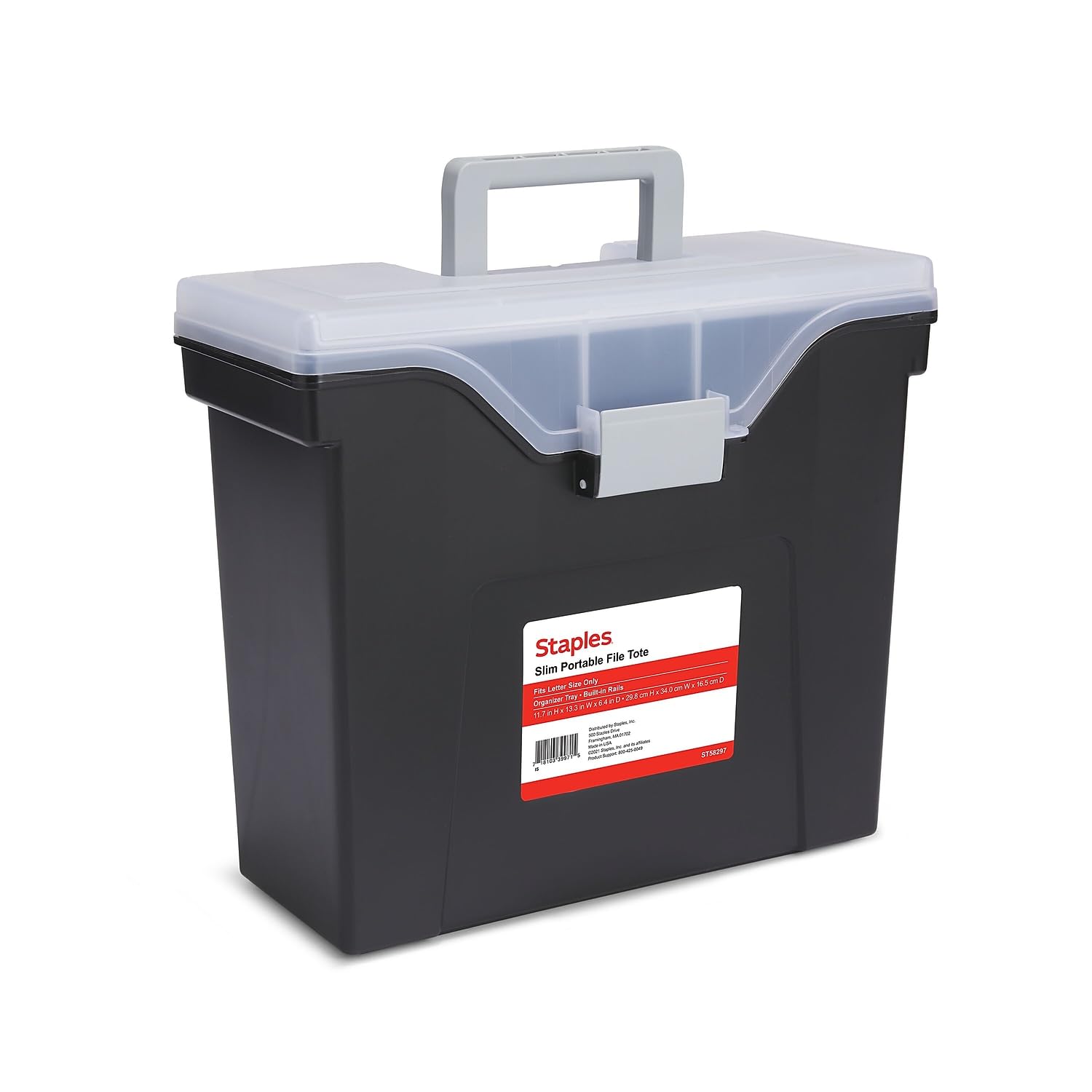 Staples Slim Portable File Tote, Letter Size, Black