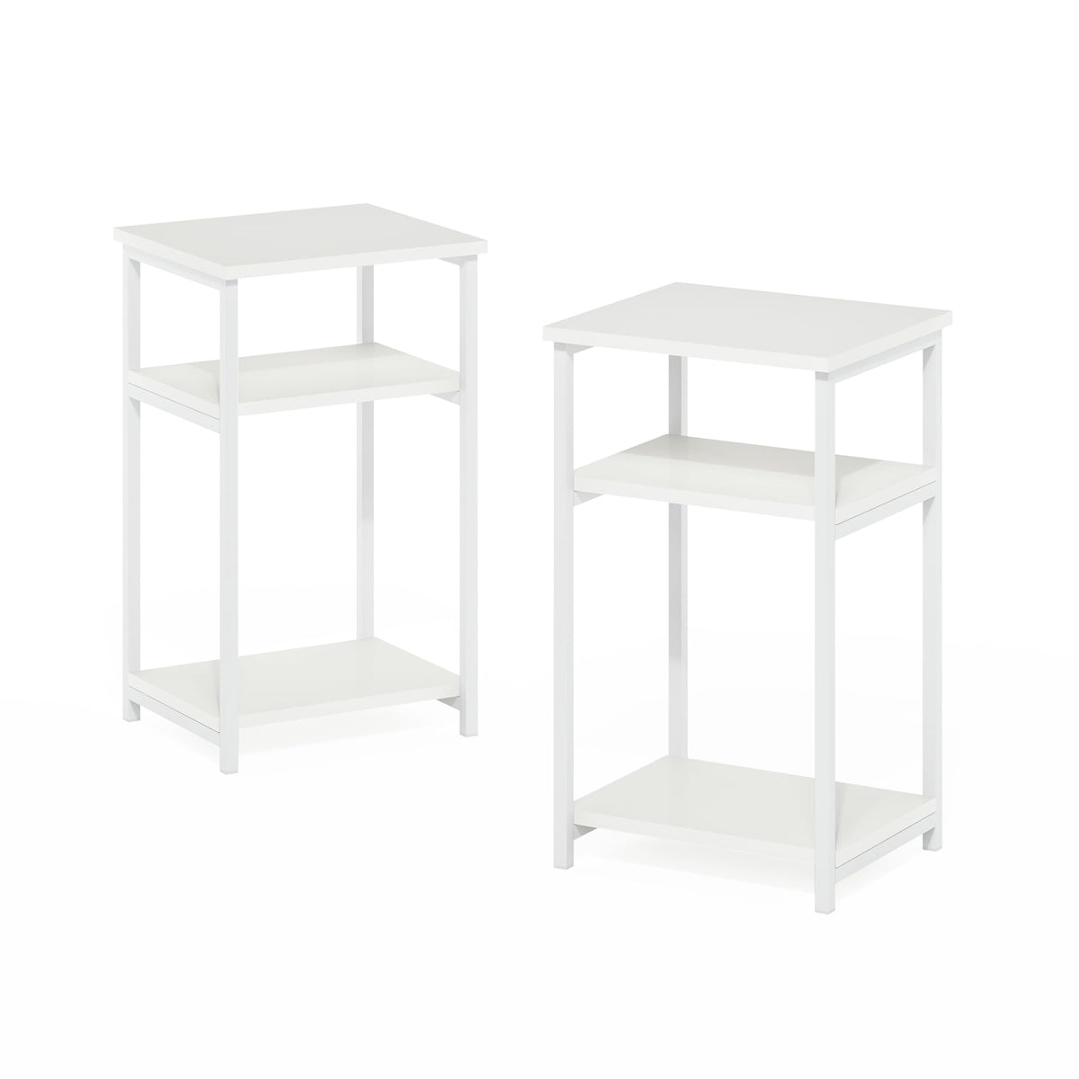 Furinno Just 3-Tier Industrial Metal Frame End Table With Storage Shelves, 2-Pack, White/White