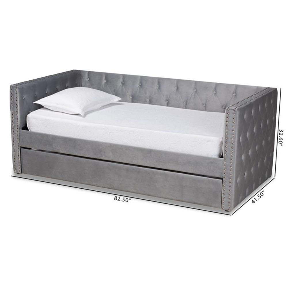 Baxton Studio Larkin Modern and Contemporary Grey Velvet Fabric Upholstered Twin Size Daybed with Trundle