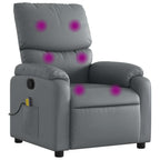 vidaXL Leather Massage Recliner Chair for Living Room, Home Theater, 6-Point Vibration Massage, Adjustable Back & Footrest, Side Pocket, Gray