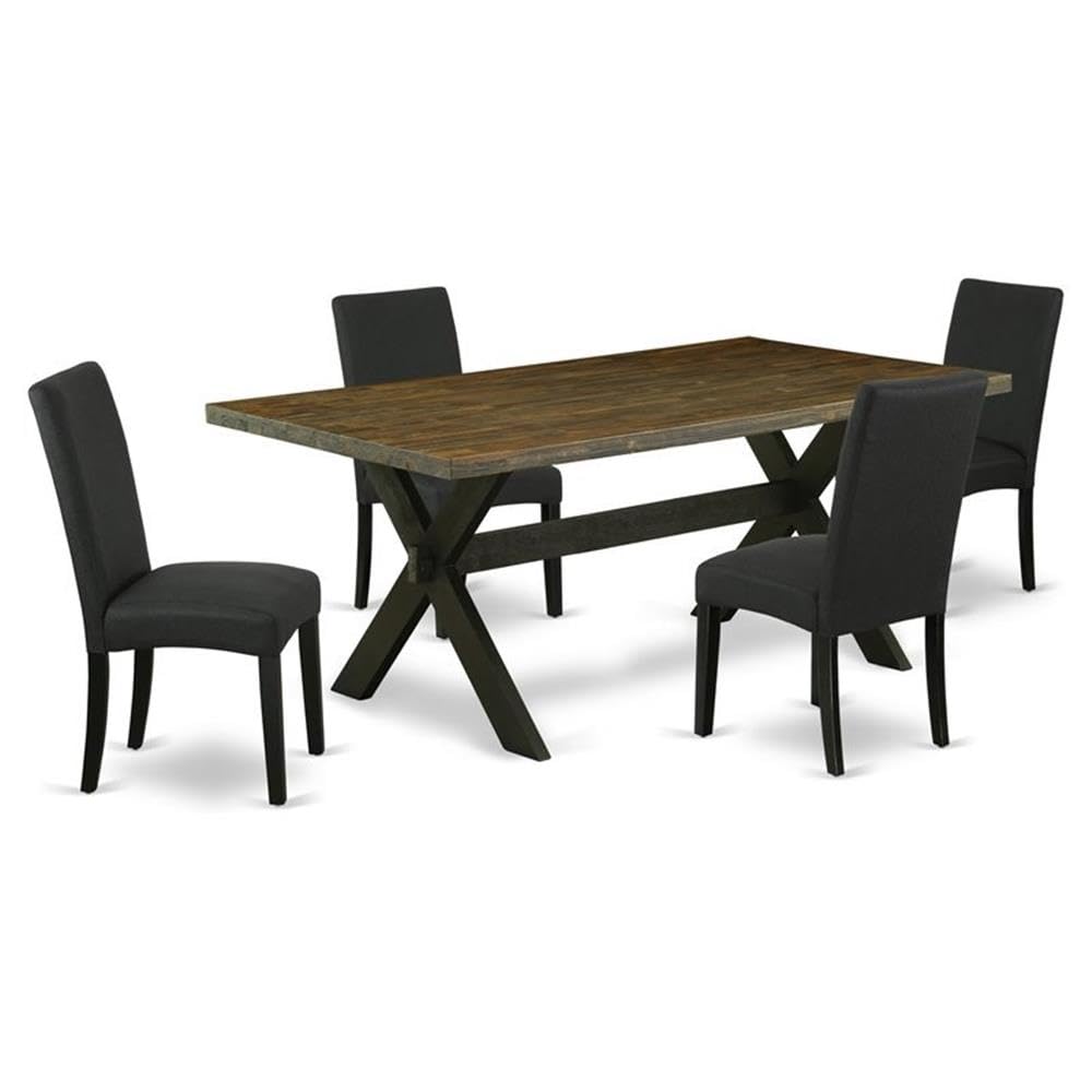 East West Furniture X677Dr124-5 5 Piece Dining Room Table Set Includes A Rectangle Dining Table With X-Legs And 4 Black Color Linen Fabric Upholstered Chairs, 40X72 Inch, Multi-Color