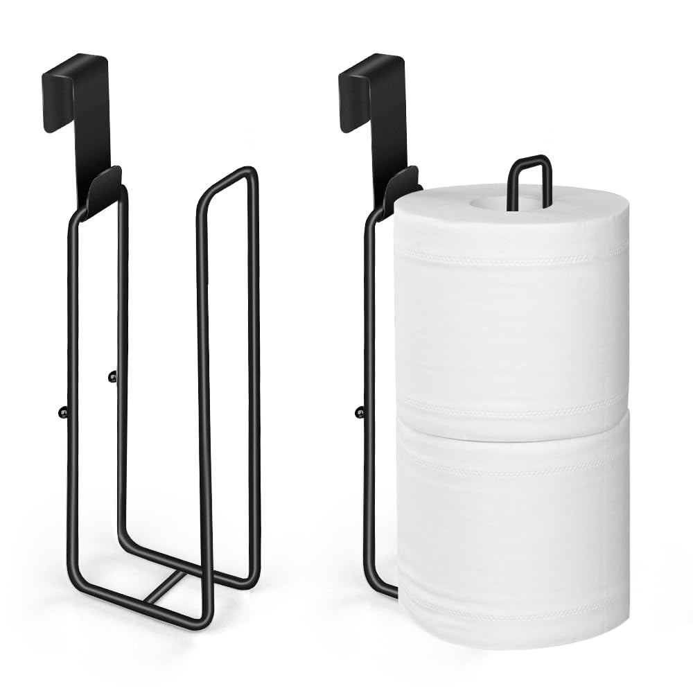 Matte Black Extra Toilet Paper Storage for 2 Roll Tissue Over The Tank Toilet Paper Roll Holder Stainless Steel Adhesive Hanging