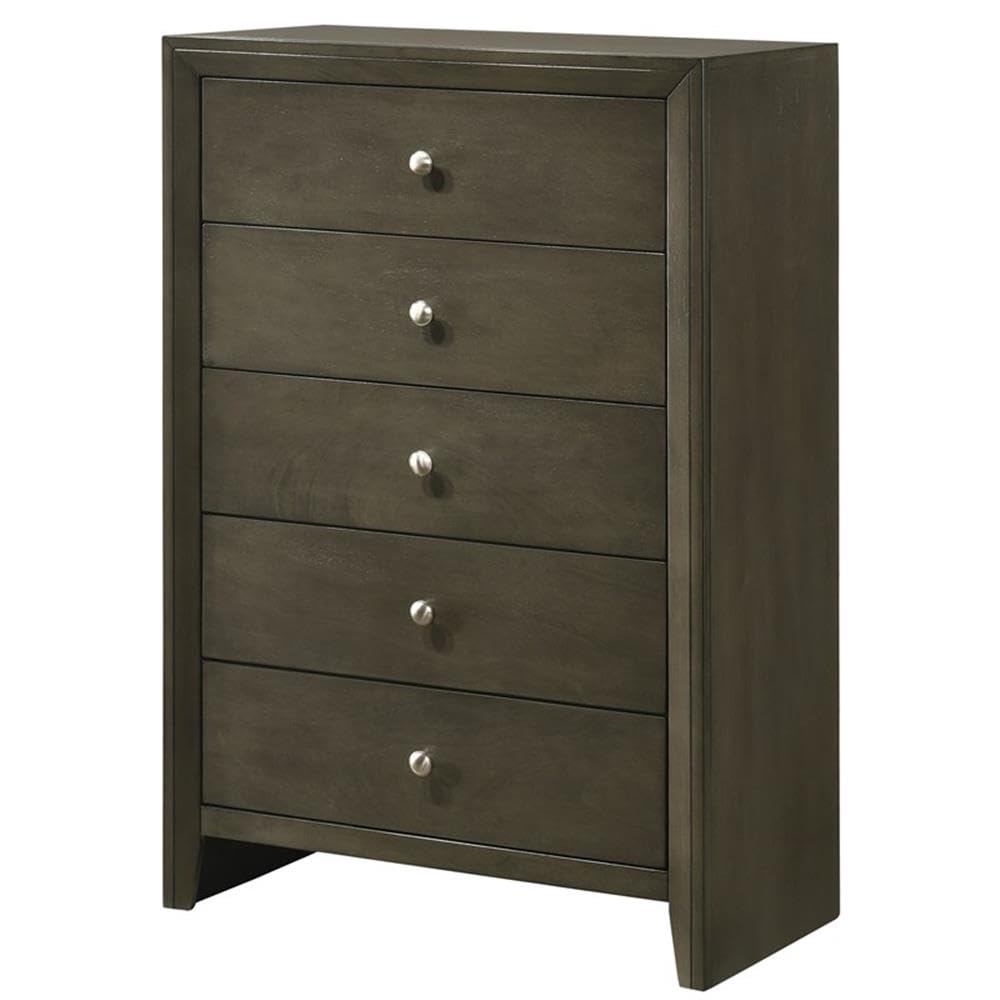 Acme Ilana 5-Drawer Bedroom Wooden Chest with Knob Drawer Handle in Gray