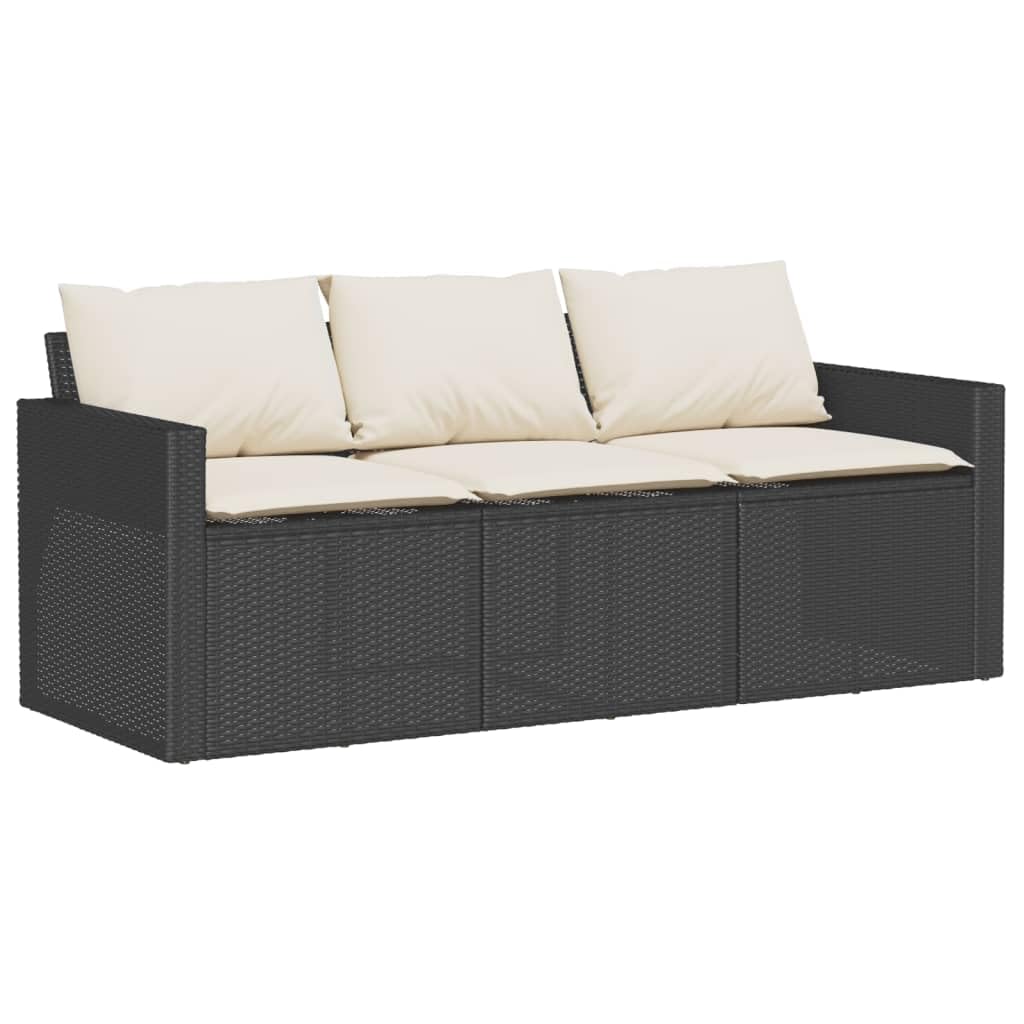 vidaXL 6 Piece Patio Sofa Set with Cushions ?Black PE Rattan, Cream White Fabric, Acacia Wood Tabletop ?Outdoor Garden Furniture Patio