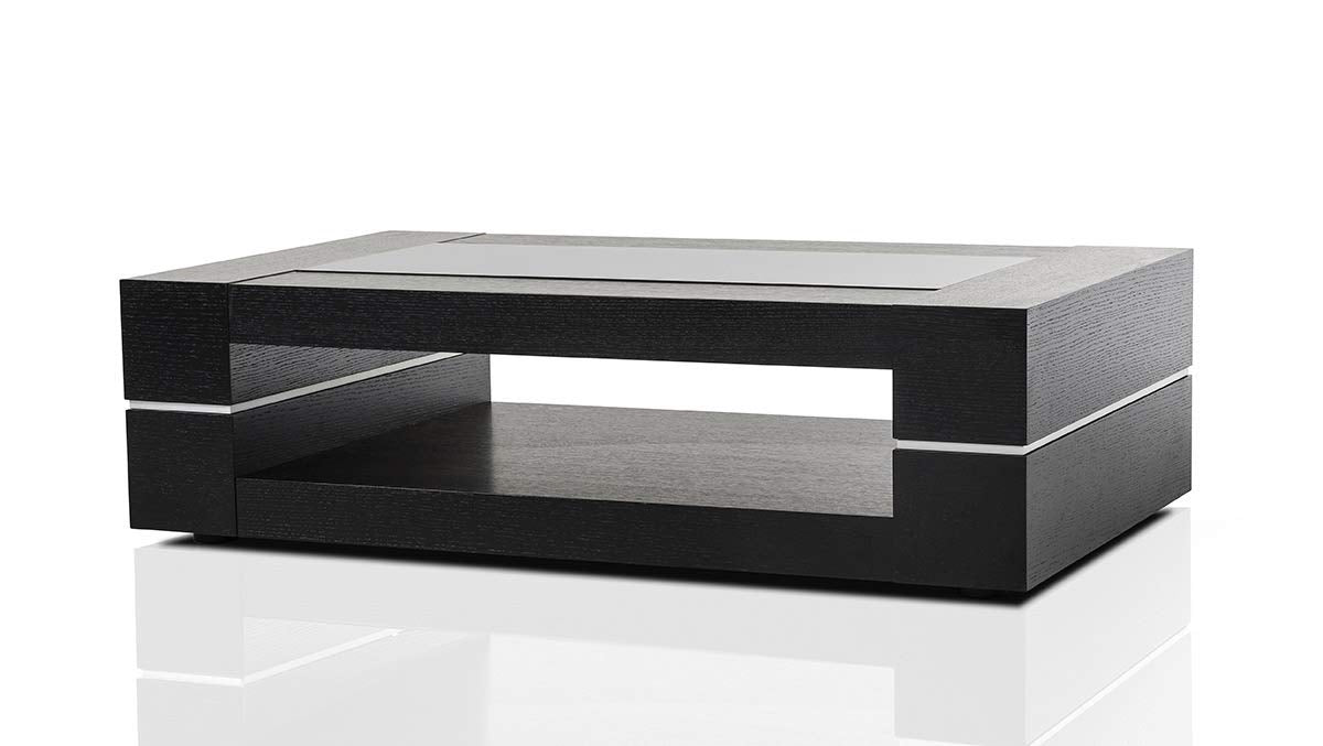 HomeRoots Veneer, Glass Modern Black Oak Coffee Table