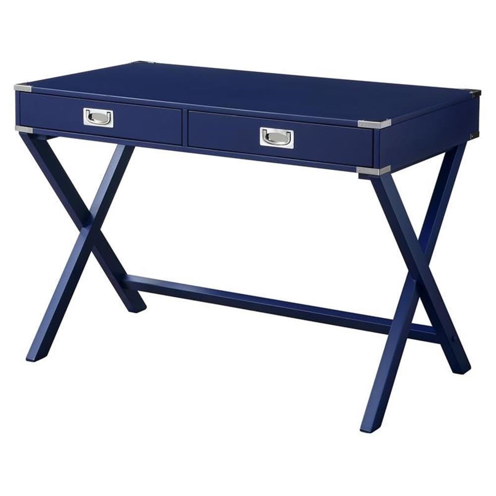 Acme Amenia Wooden Rectangular Writing Desk with X-Shaped Base in Navy Blue