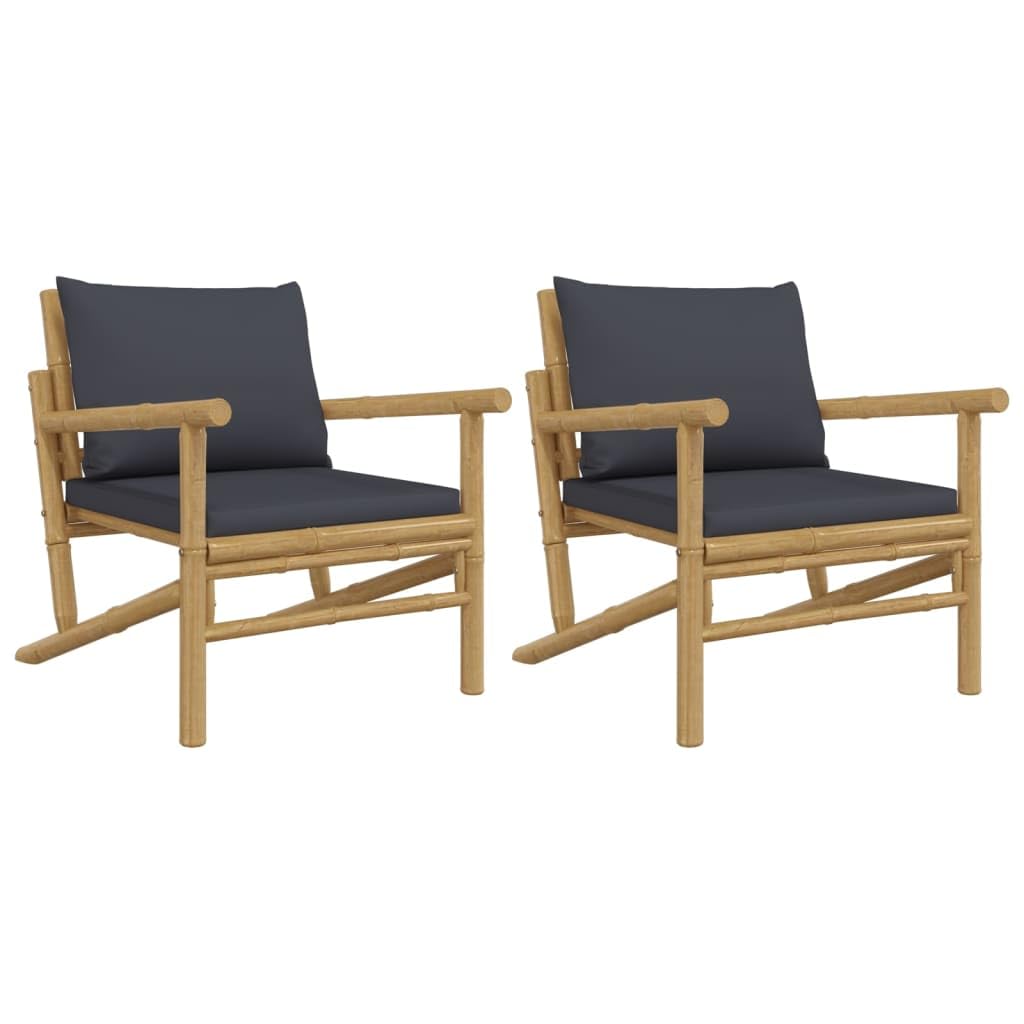 vidaXL Handmade Natural Bamboo Patio Chairs with Dark Gray Cushions - Weather-Resistant Outdoor Seating with Backrest - Elegant Lightweight Garden Furniture