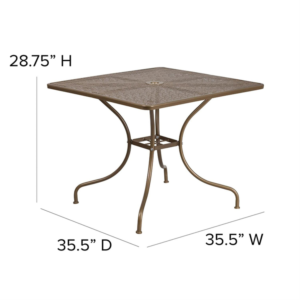 Flash Furniture Oia Commercial Grade 35.5" Square Gold Indoor-Outdoor Steel Patio Table with Umbrella Hole