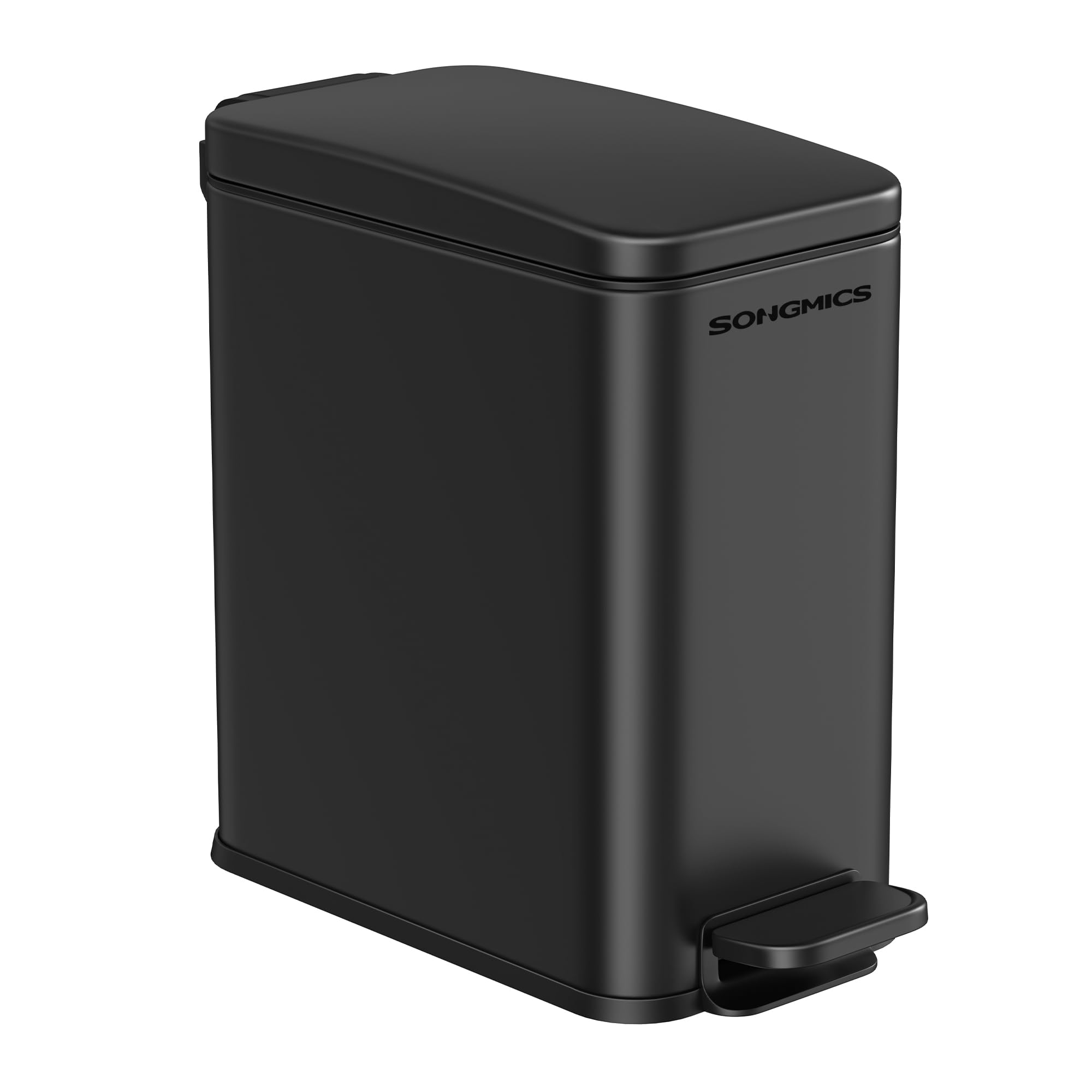 SONGMICS Bathroom Trash Can, 2.6 Gallon (10 L) Small Trash Bin with Lid, Slim for Small Spaces, Stainless Steel Garbage Can, Sof