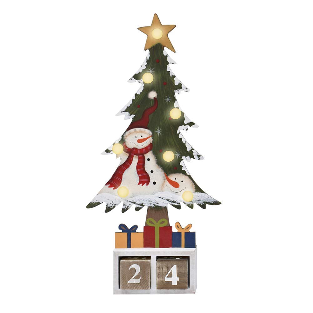 Wooden Christmas Tree Countdown Advent Calendar, LED Countdown to Christmas Decor with Holiday Countdown Blocks, Tabletop Christ