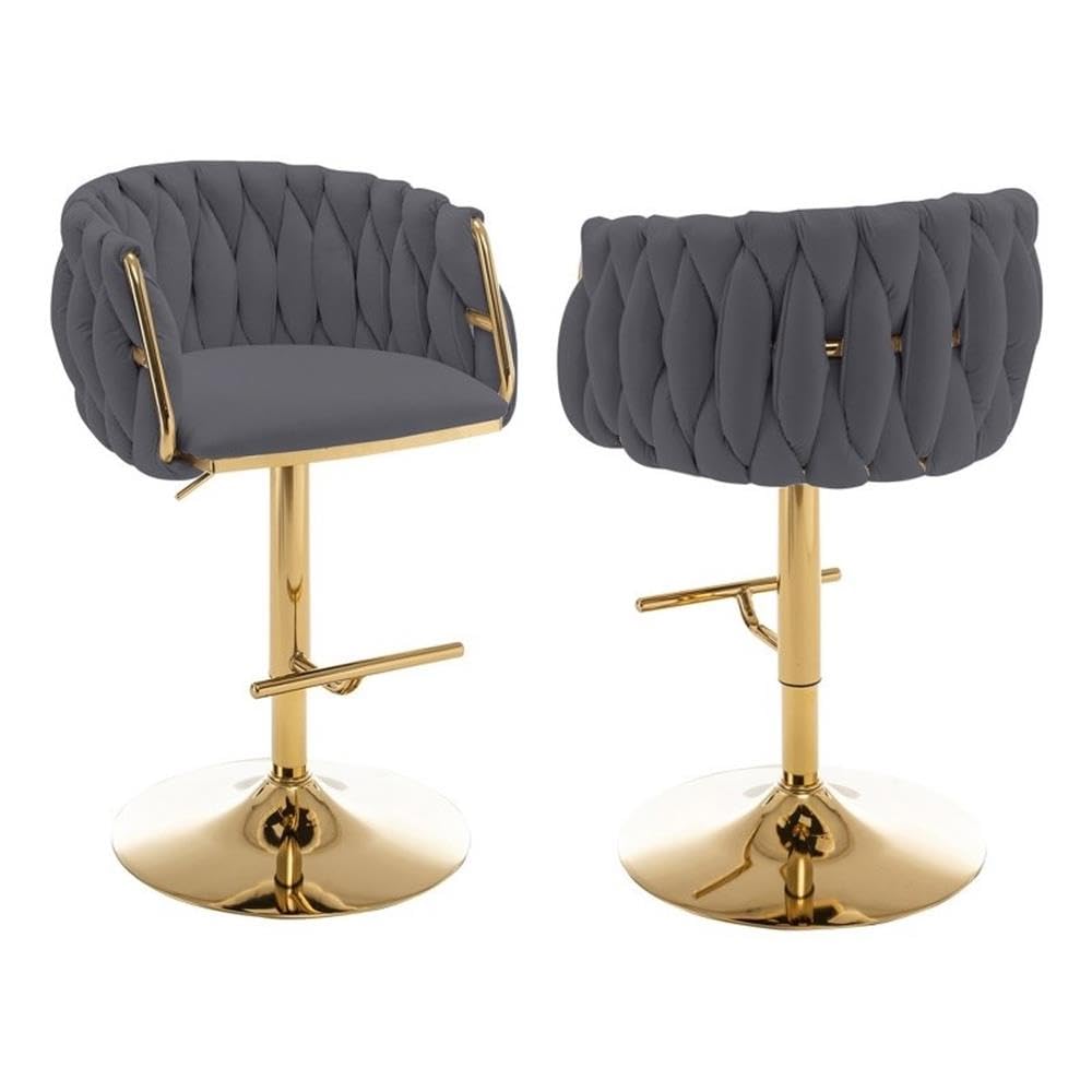 Best Quality Furniture Dark Gray Adjustable Velvet Barstools With Gold Chrome (Set Of 2)