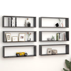 vidaXL Wall Cube Shelves 6 pcs High Gloss Gray 31.5"x5.9"x10.4" Engineered Wood