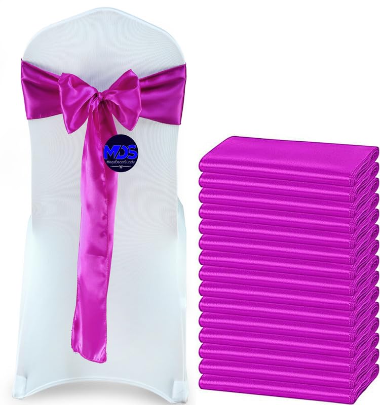 Mds Pack Of 75 Pcs Satin Chair Sashes Charmeuse Sateen Dining Chair Bows Ribbon Ties Back Sash For Wedding Party Birthday Home Hotel Restaurant Banquet Decoration (7 X 108 Inch, Magenta Violet)