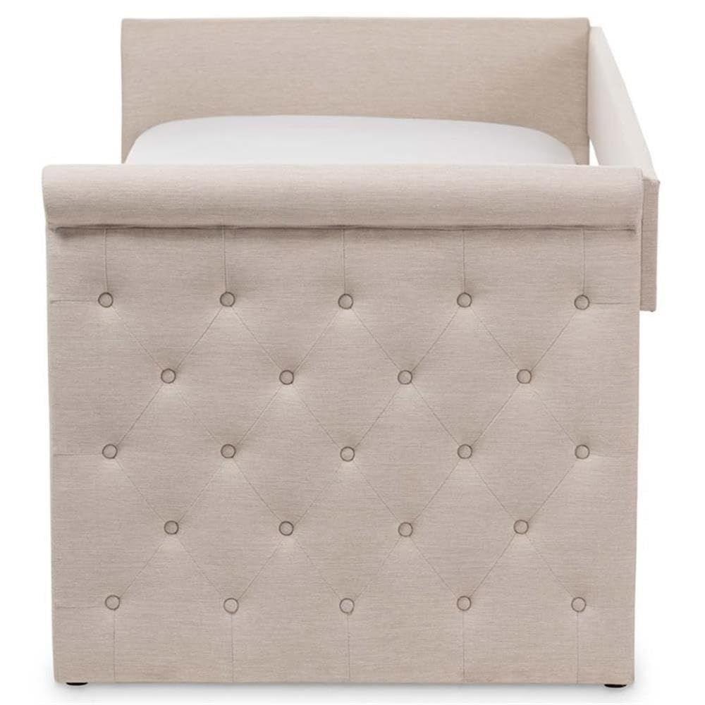 Baxton Studio Alena Modern and Contemporary Light Beige Fabric Daybed with Trundle