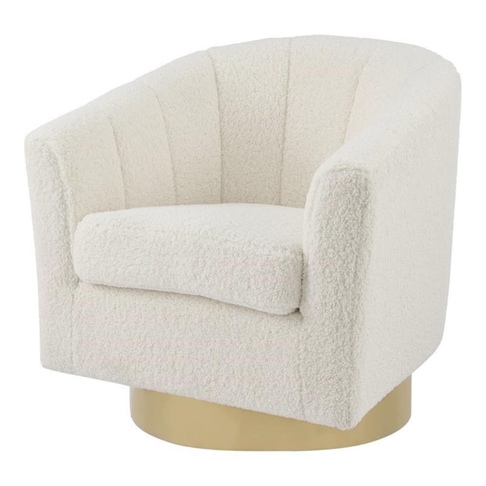 Npd Furniture And More Natasha Faux Fabric W/Gold Metal Swivel Arm, Shearling Beige Accent Chair