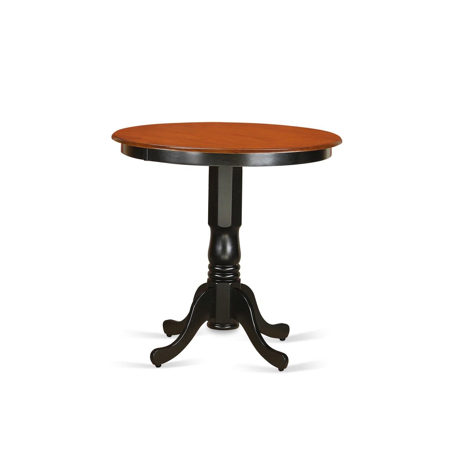 East West Furniture JAQU5-BLK-W 5 Piece Counter Height Dining Table Set Includes a Round Kitchen Table with Pedestal and 4 Dining Room Chairs, 36x36 Inch, Black & Cherry
