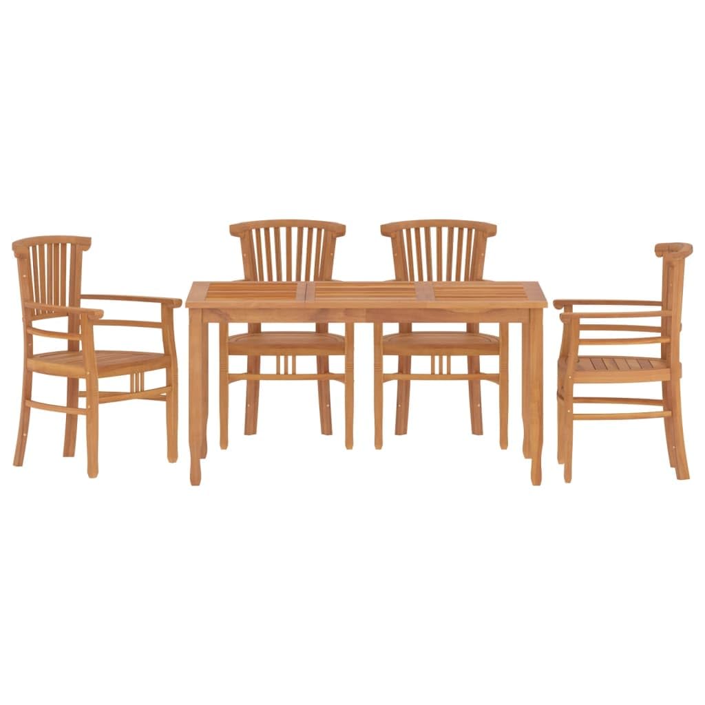 vidaXL Solid Wood Teak Patio Dining Set - 5 Pieces, Rectangular Table, Ergonomic Chairs, Weather-Resistant, Scandinavian Style, 