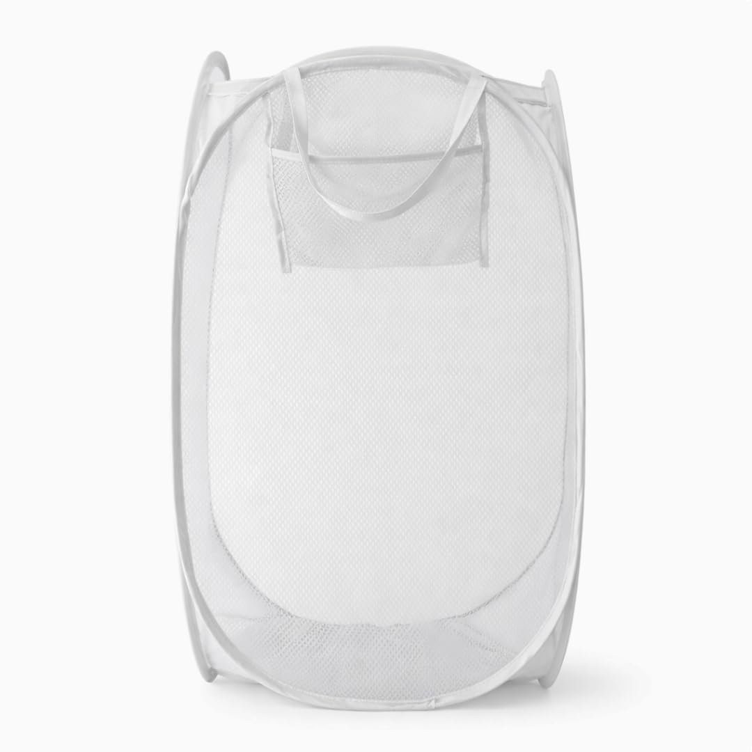 Laundry 360 Sanitized Mesh PopUp Hamper Collapsible Foldable Laundry Basket WHITE Color | Compact Space Saving Design | Breatha