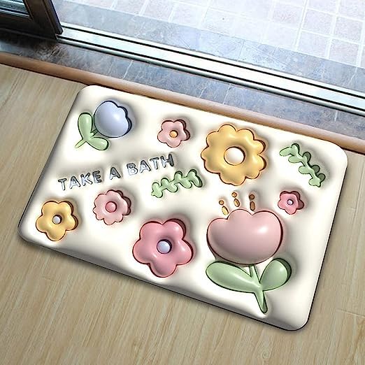 Wandering NAVA PAVA 3D Visual AntiSlip Absorbent Mat,Soft Diatom Mud Super Absorbent Bath Mat, Cute Flowers Shower Quick Drying