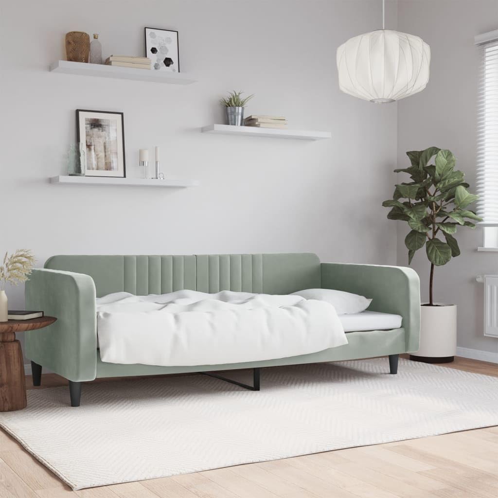 vidaXL Velvet Day Bed, 2-in-1 Sofa Bed Design, Comfortable Seating and Sleeping Solution, Modern Minimalistic Look, Light Gray - Matches Any Living Room or Bedroom Interior