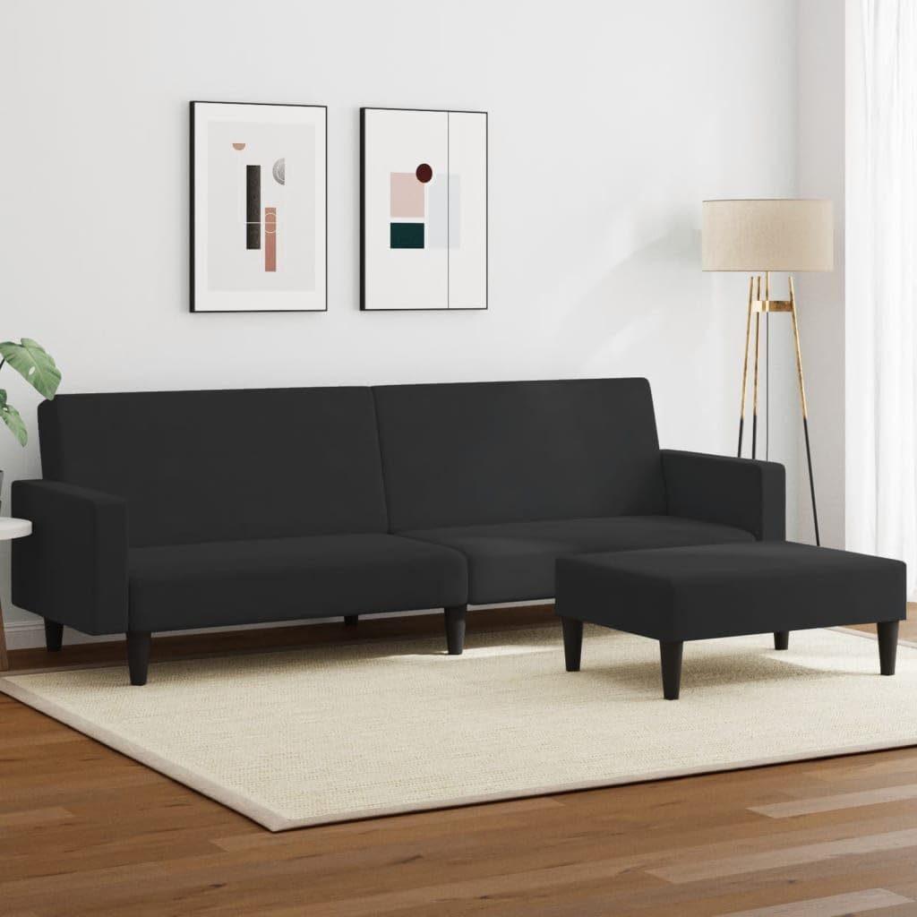vidaXL 2 Seater Sofa Bed with Stool Velvet Black