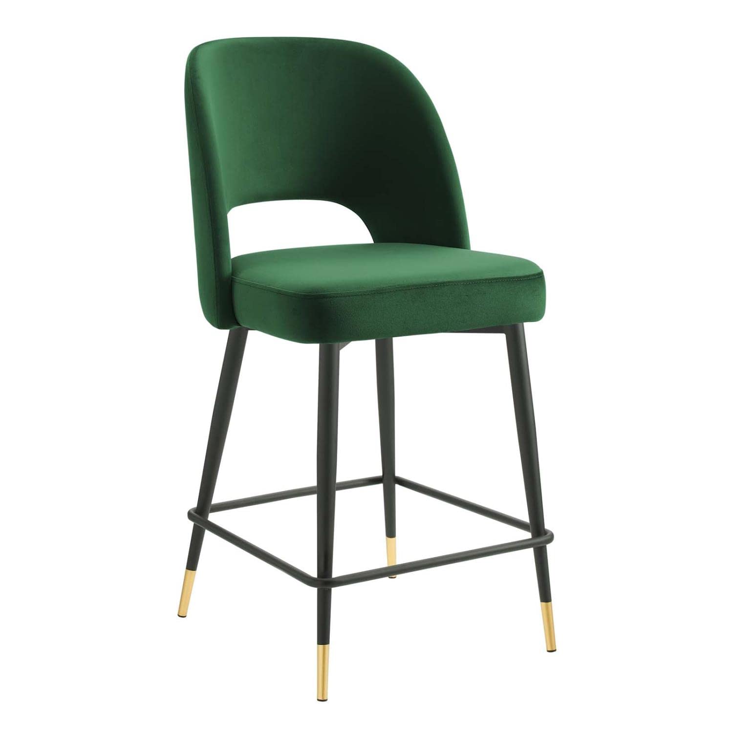 Modway Rouse Performance Velvet Counter Stool in Emerald with Black Legs