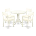 East West Furniture Anad5-Lwh-Lc 5 Piece Dining Set Includes A Round Kitchen Table With Pedestal And 4 Faux Leather Dining Room Chairs, 36X36 Inch, Linen White
