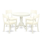 East West Furniture Anad5-Lwh-Lc 5 Piece Dining Set Includes A Round Kitchen Table With Pedestal And 4 Faux Leather Dining Room Chairs, 36X36 Inch, Linen White