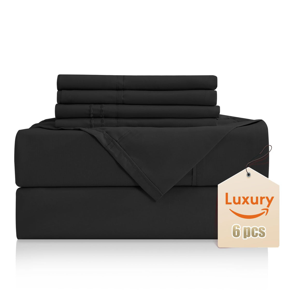 Luxury Silky Soft Bed Sheet Set, 6 Piece,Full Size, Fits 16 Inch Deep Pocket Mattresses, Wrinkle Free & Breathable Cooling, Blac