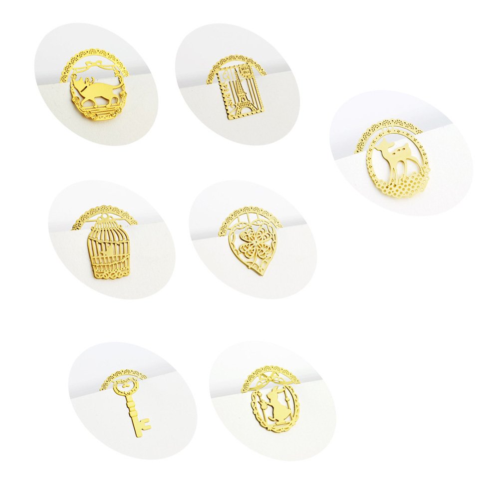Yueton Pack Of 7 Mini Hollow Golden Metal Bookmarks Book Note Pad Memo Marker Label