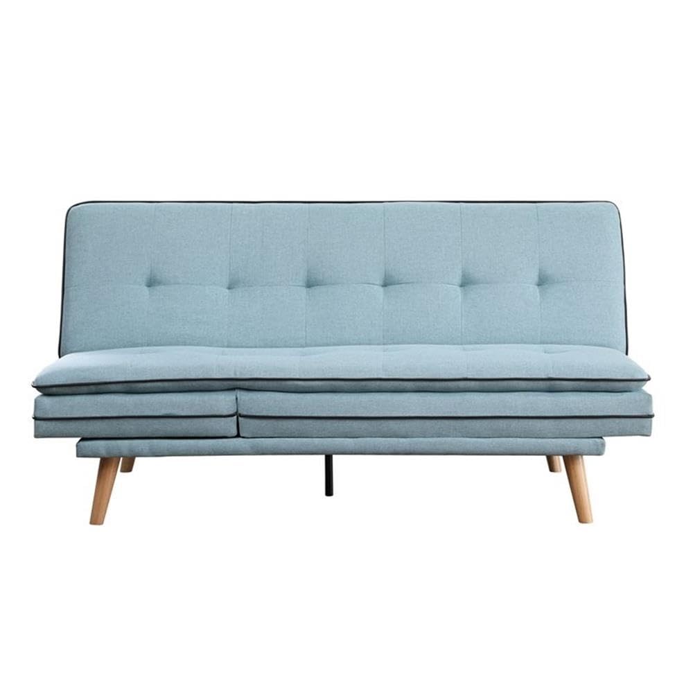 Acme Savilla Tufted Linen Fabric Upholstery Adjustable Sofa In Blue And Oak