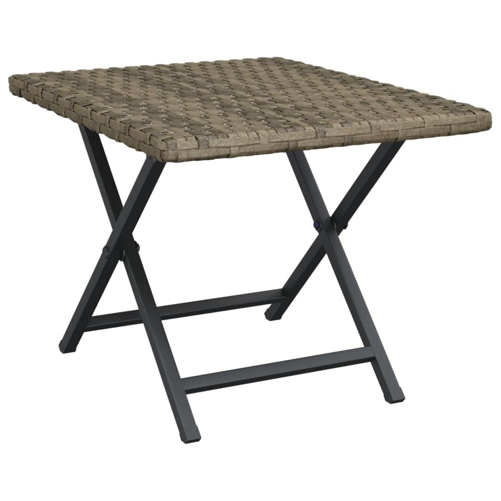 vidaXL Folding Table - Outdoor Garden Furniture, Poly Rattan, Foldable, Gray, Patio/Balcony