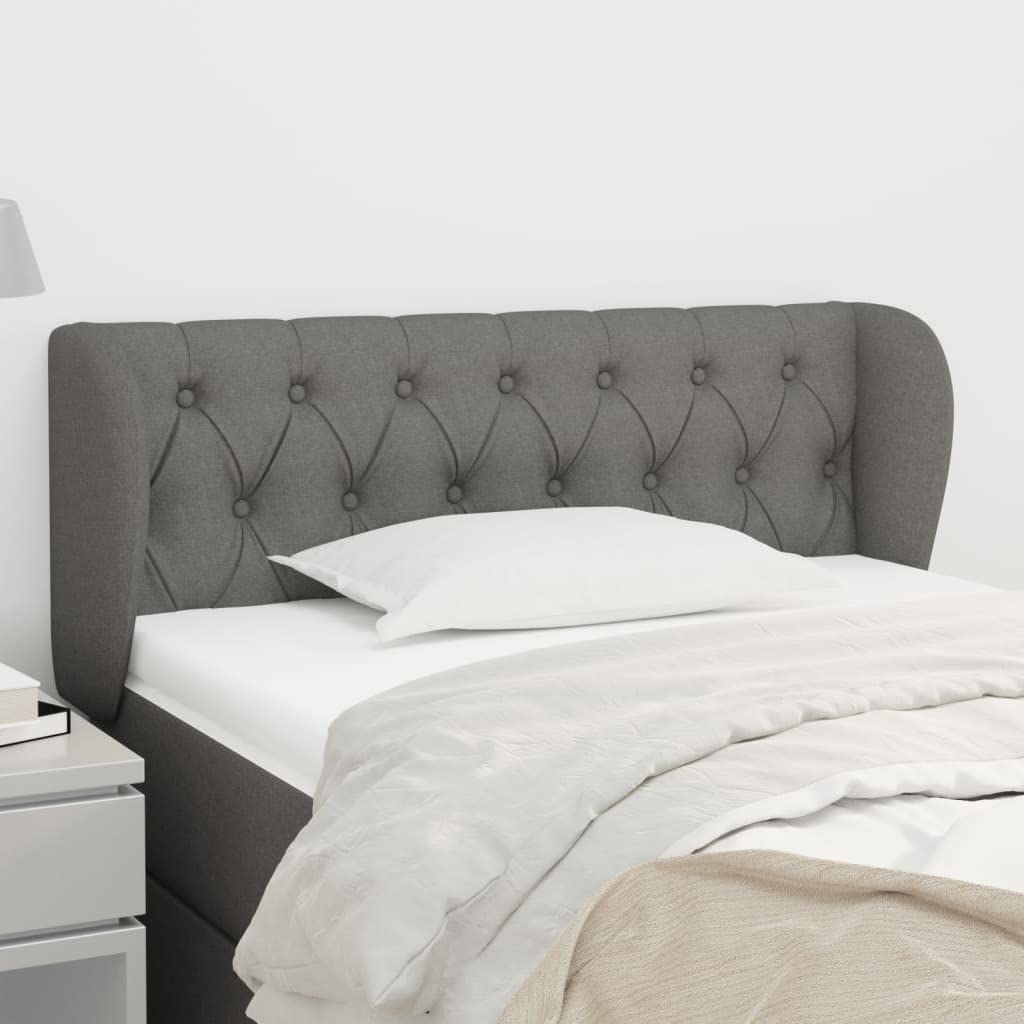 vidaXL Stylish Headboard with Ears - Dark Gray Fabric Made, Engineered Wood and Solid Larch Wood, Foam Filled, Measures 40.6"x9.1"x30.7"/34.6"(WxDxH)