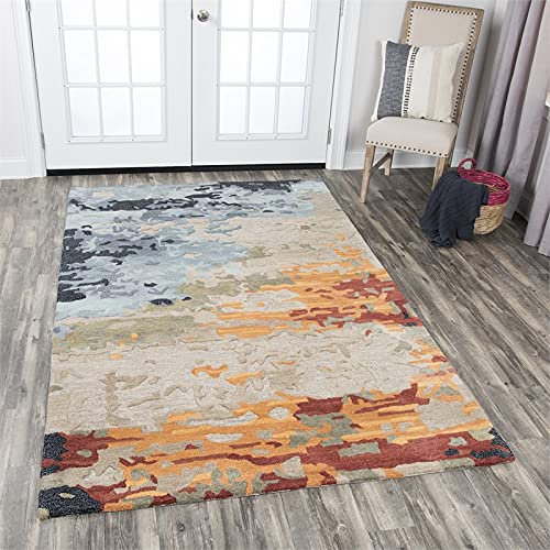 Lapis 10' X 13' Abstract Tan/Gray/Black/Orange/Red/Gold/Aqua Hand-Tufted Rug