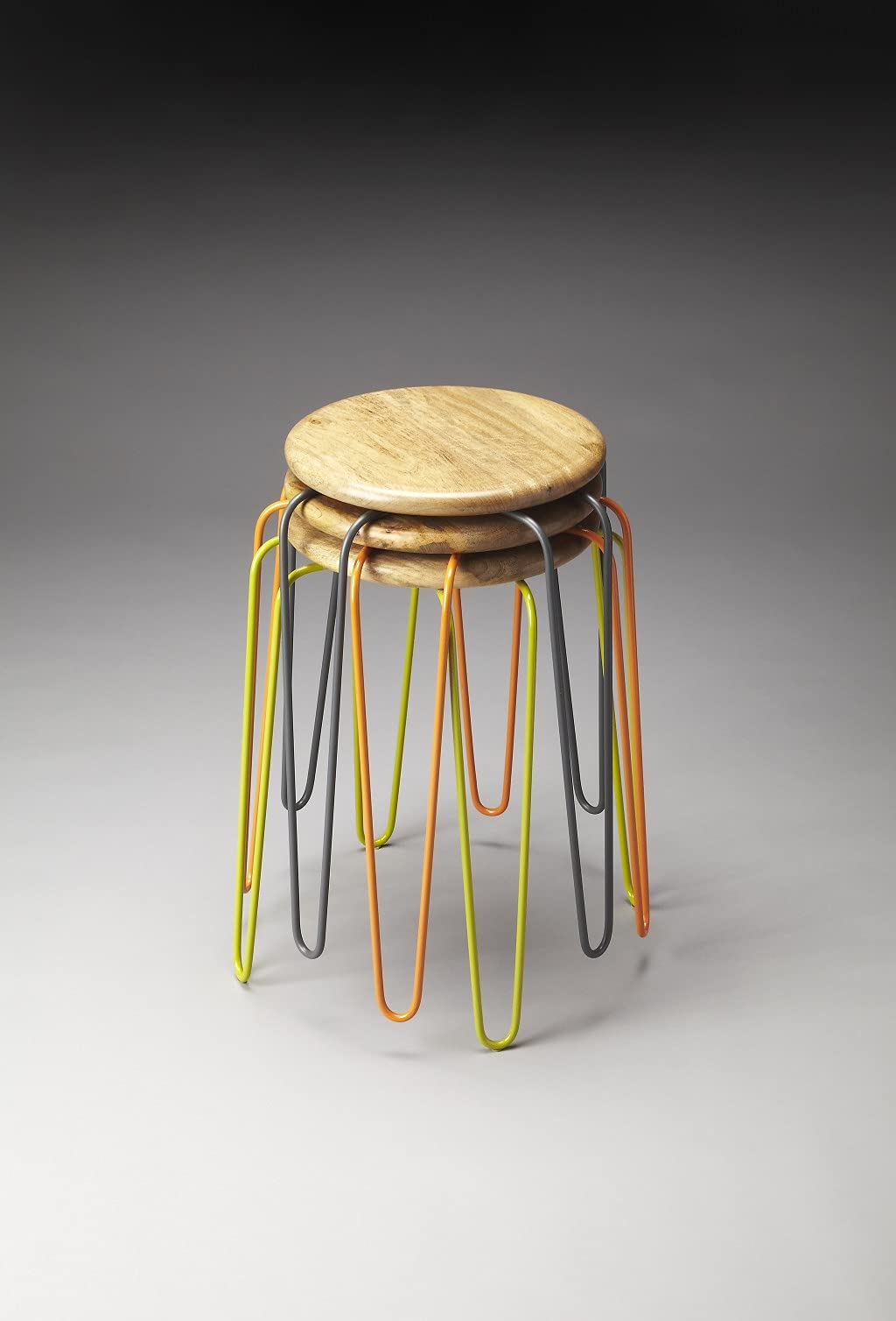 HomeRoots Multi-Color Iron, Mango Wood Stackable Iron Colored Stools