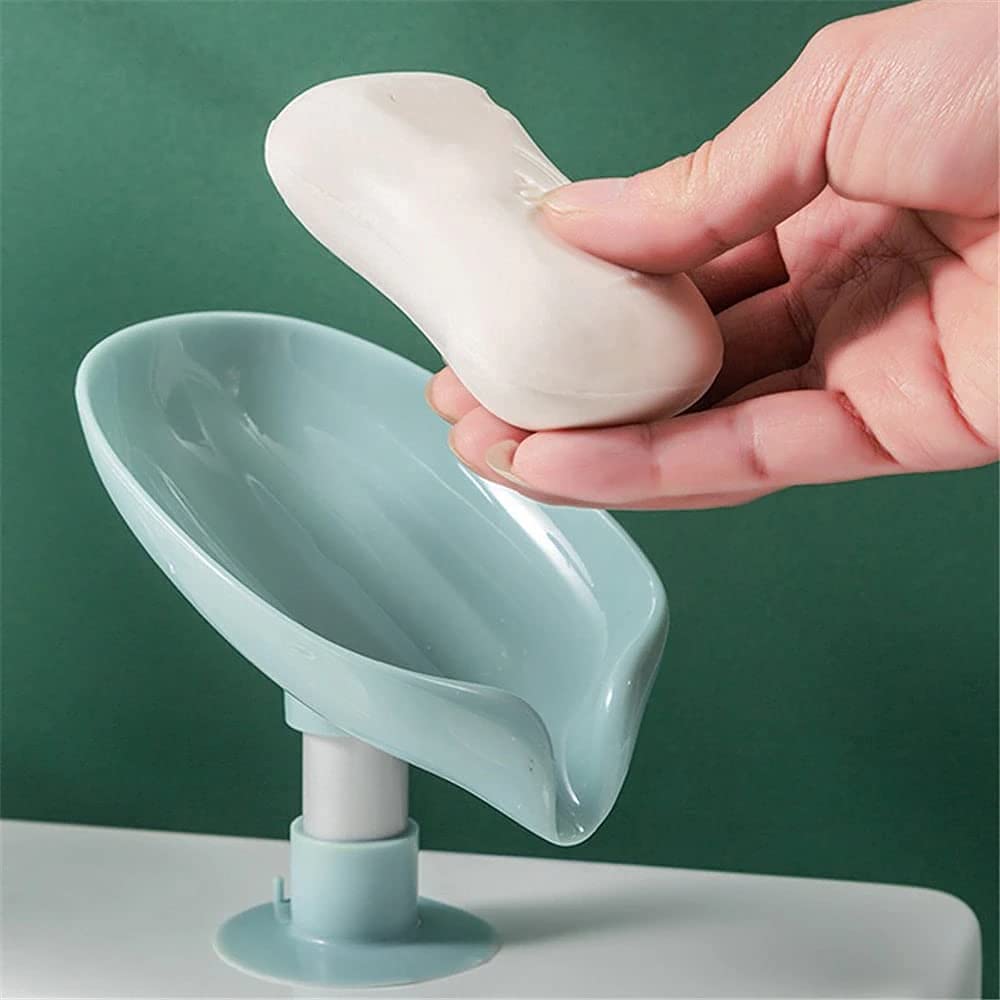 MARMIX 2 Pack Soap Holder LeafShape Self Draining Soap Dish Holder, Not Punched Easy Clean Bar Soap Holder, with Suction Cup So