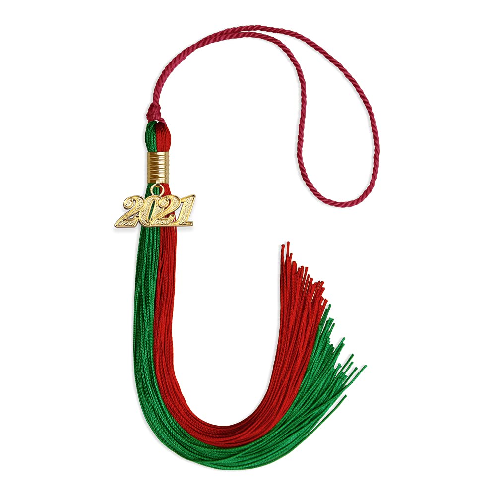 Endea Graduation Double Color Tassel with Gold Date Drop (Green/Red, 2021)