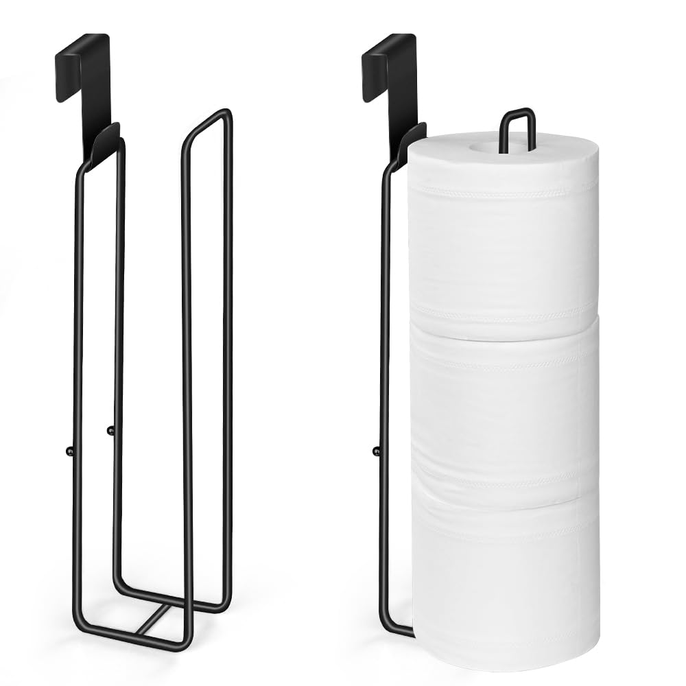 Matte Black Extra Toilet Paper Storage for 3 Roll Tissue Over The Tank Toilet Paper Roll Holder Stainless Steel Adhesive Hanging
