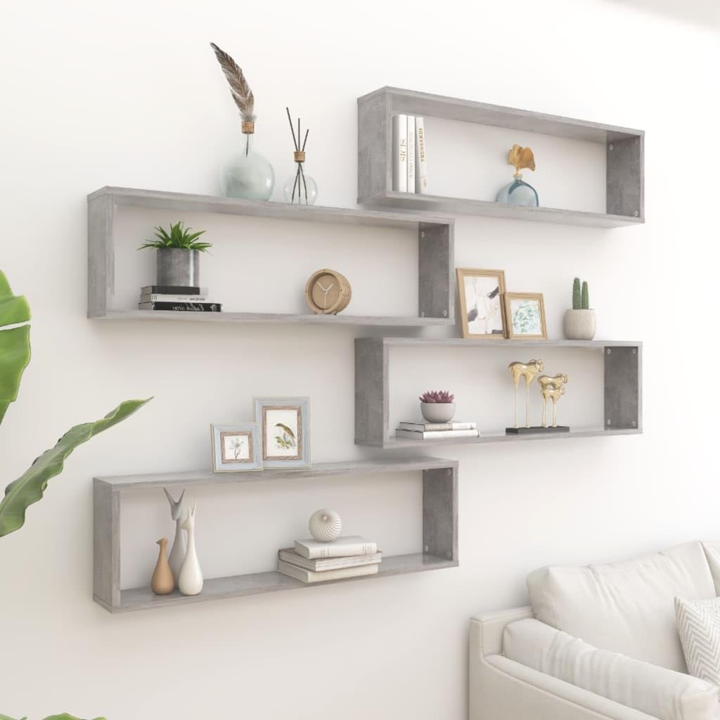 vidaXL Wall Cube Shelves 4 pcs Concrete Gray 39.4&quot;x5.9&quot;x11.8&quot; Engineered Wood