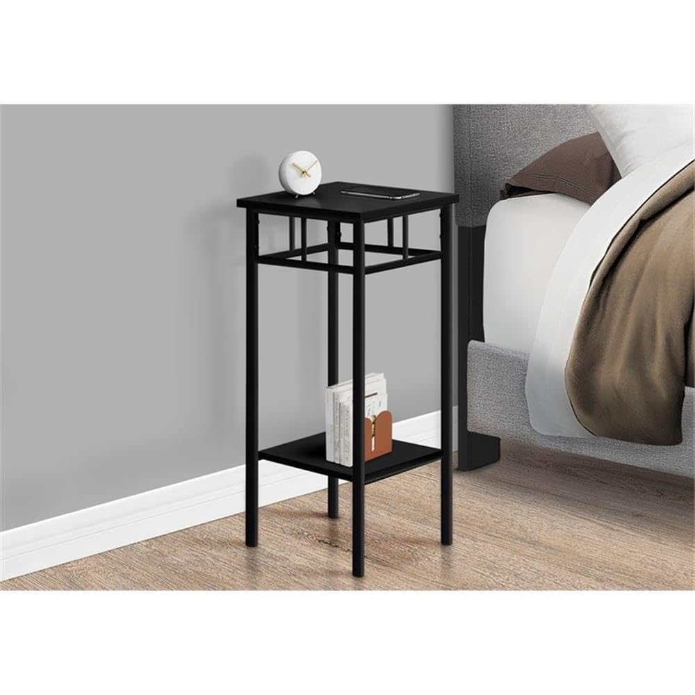 Monarch Specialties I 3278 Accent Table, Side, End, Plant Stand, Square, Living Room, Bedroom, Metal, Laminate, Black, Contemporary, Modern